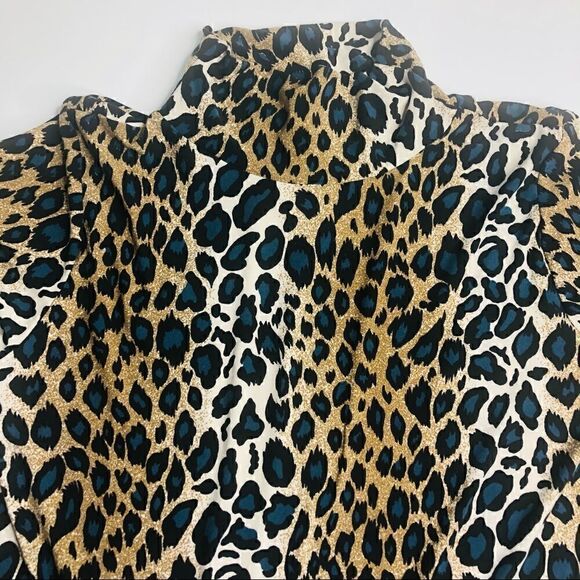 HP! Blue Leopard Print Long Sleeve Spandex Top - Picture 3 of 6